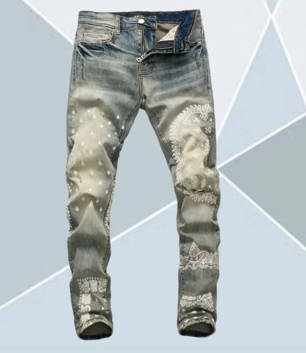 Amiri Bandana Print Light Blue Jeans