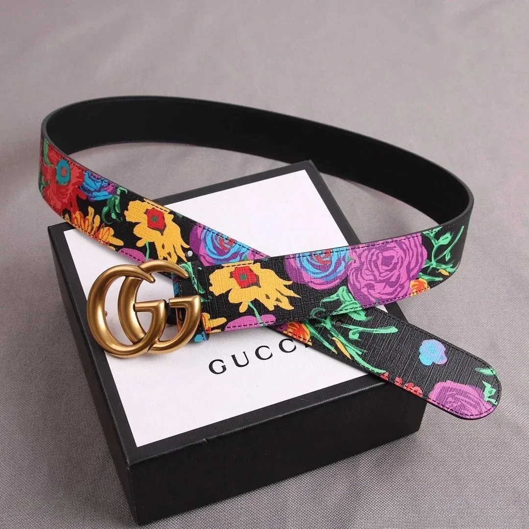 Gucci Interlocking G Black Multicolor Floral Belt