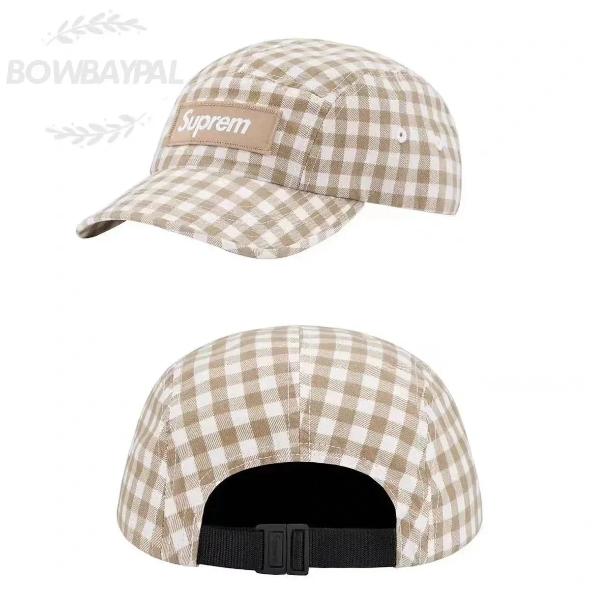 Supreme Box Logo Khaki/White Check Cap