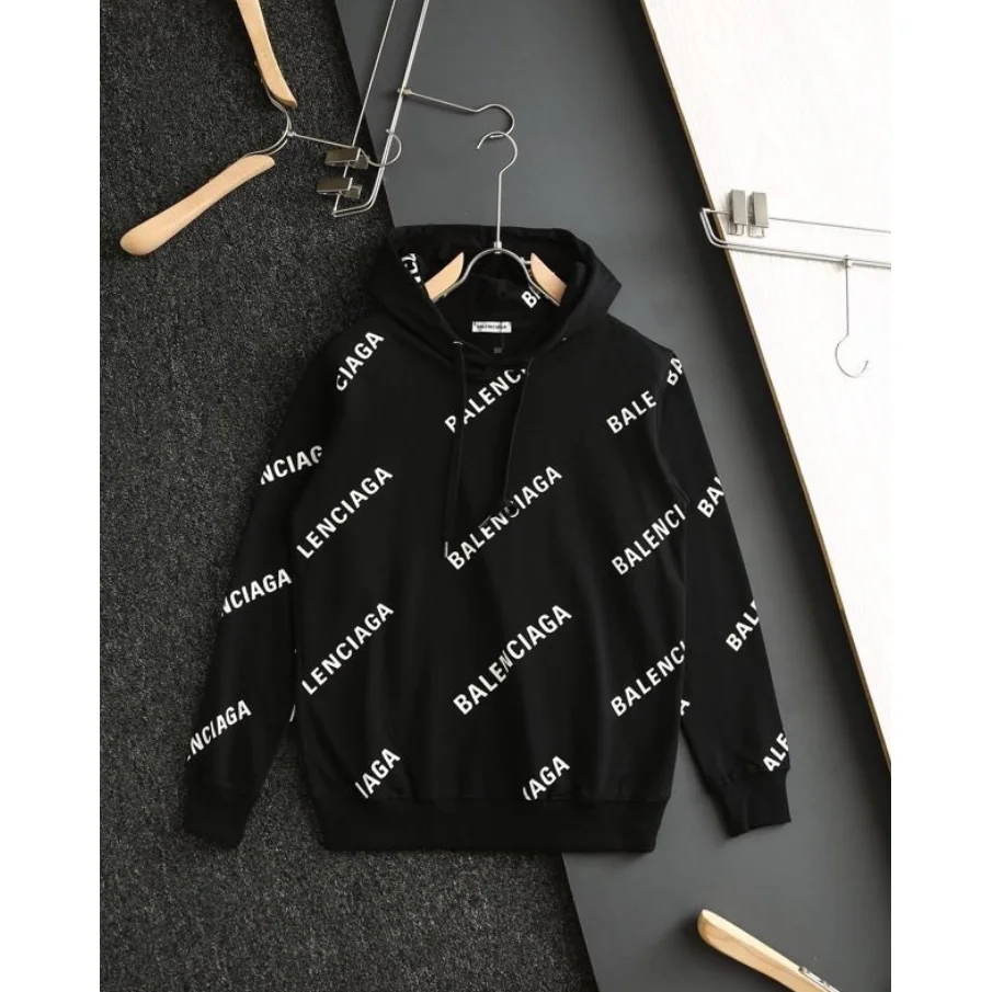 Balenciaga Black/White All-Over Logo Hoodie