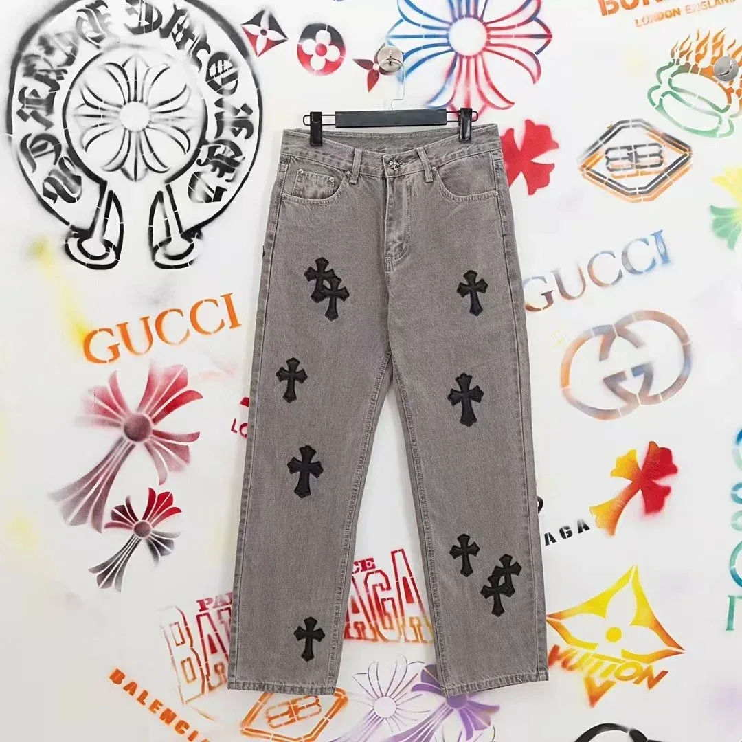 Chrome Hearts CH Cross Grey with Black Crosses Jeans