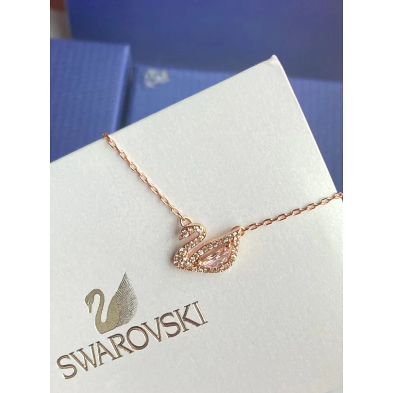 Swarovski Swan Pink Rose Gold Crystal Necklace