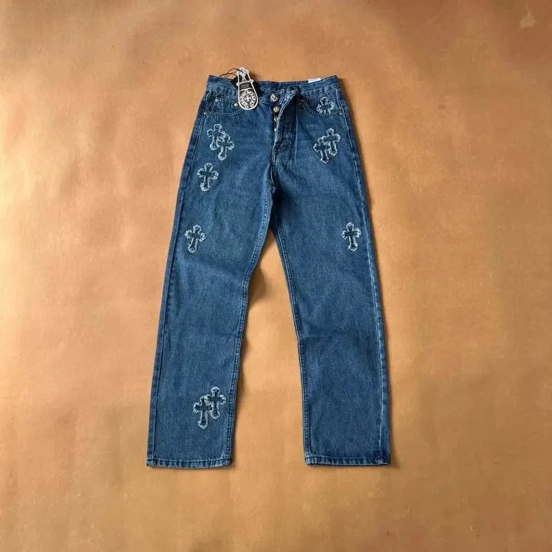 Chrome Hearts Chrome Hearts Cross Blue Frayed Hem Cross Jeans