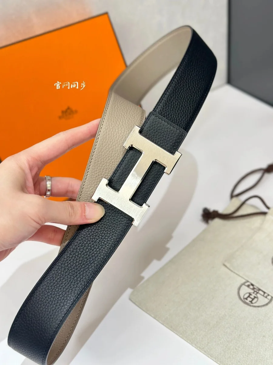 Hermès H Series Black/Gray Brushed Metal Buckle Belt