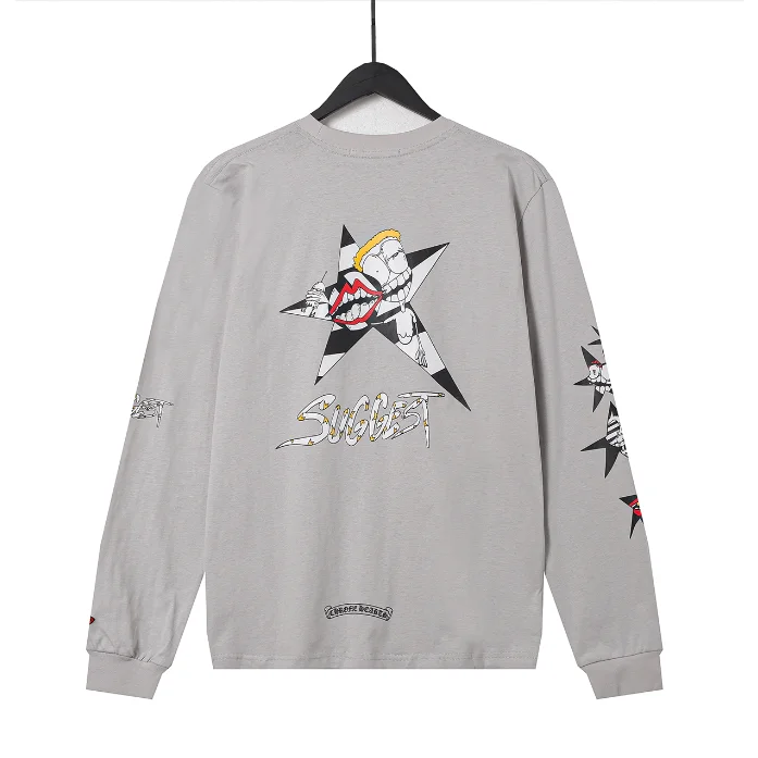 Chrome Hearts 32 Light Grey Star Skeleton Graphic Long Sleeve T-Shirt